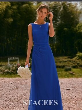 Stacees Royal Blue Sleeveless A-Line Dress